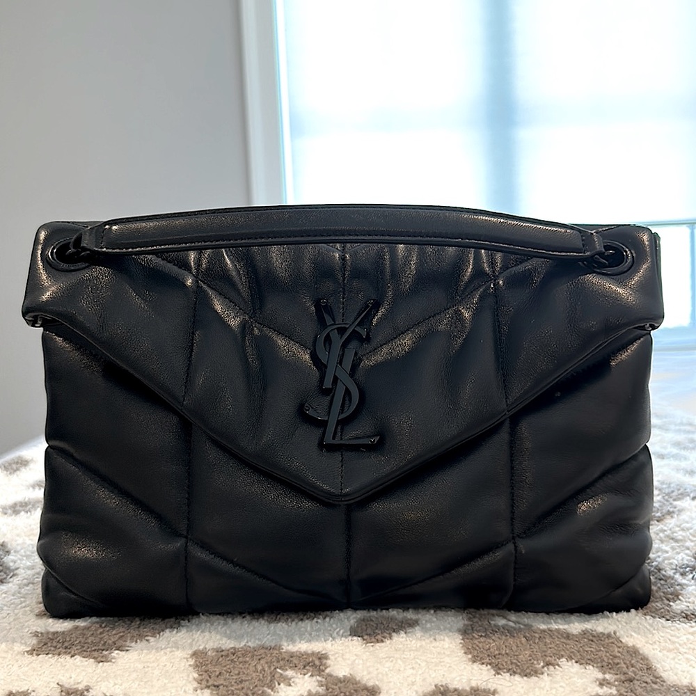 NEW BLACK ON BLACK MEDIUM YSL PUFFER BAG